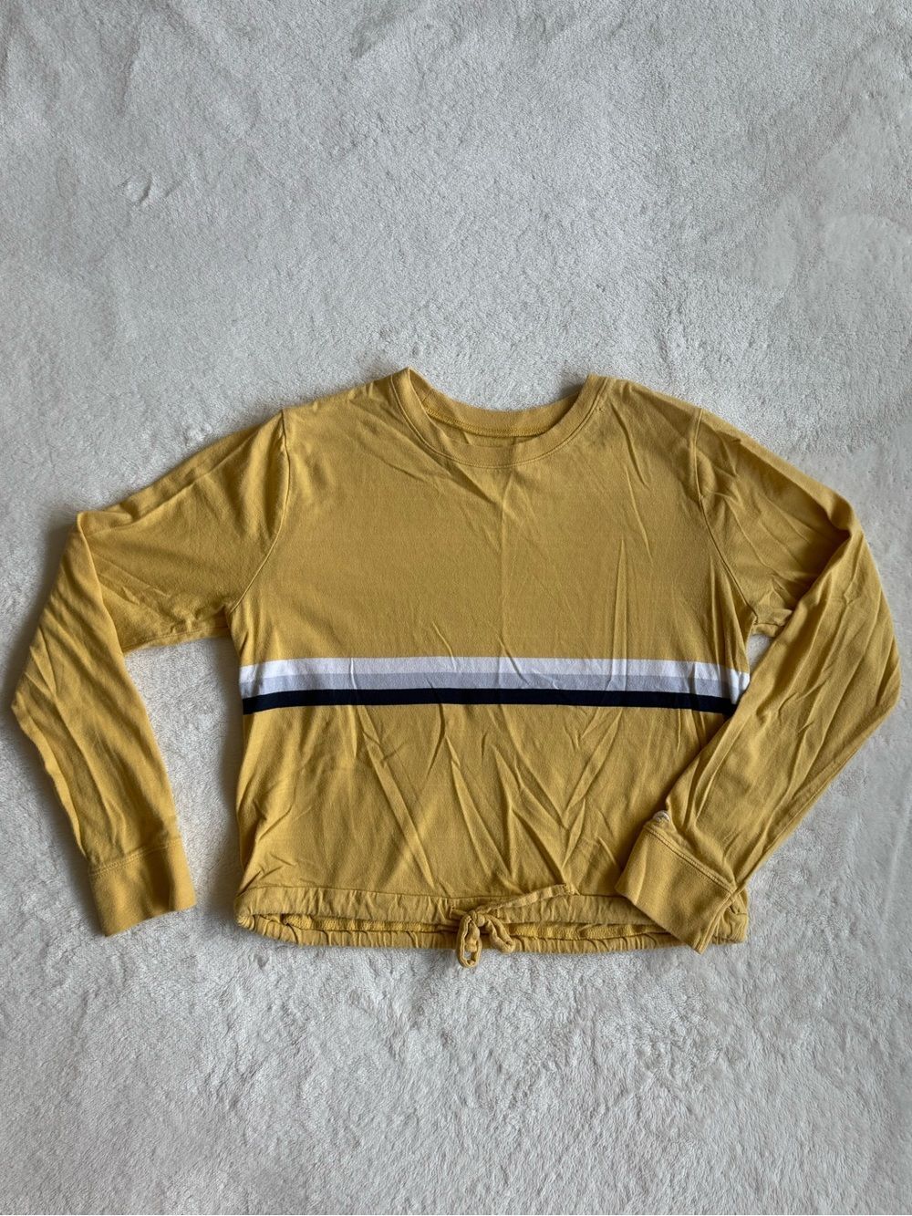 Hollister Boyfriend T-Shirt Colorblock Yellow White Navy Drawstring Hem M